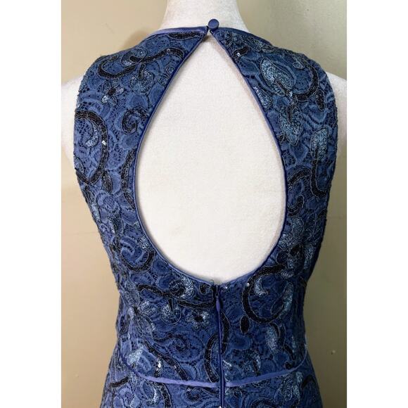 Vince Camuto Blue Sequin Lace Sleeveless Sheath Dress Size 4 - Picture 7 of 10